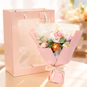 Handmade Pink Flower Bouquet Crochet Rose Perfect Gift for Wife Mother Birthday Anniversary Valentine's Day Mothers Day Christmas