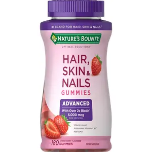 Nature’s Bounty Hair, Skin & Nails Gummies Advanced – 6000 mcg Biotin, Strawberry Flavor, 180 Gummies