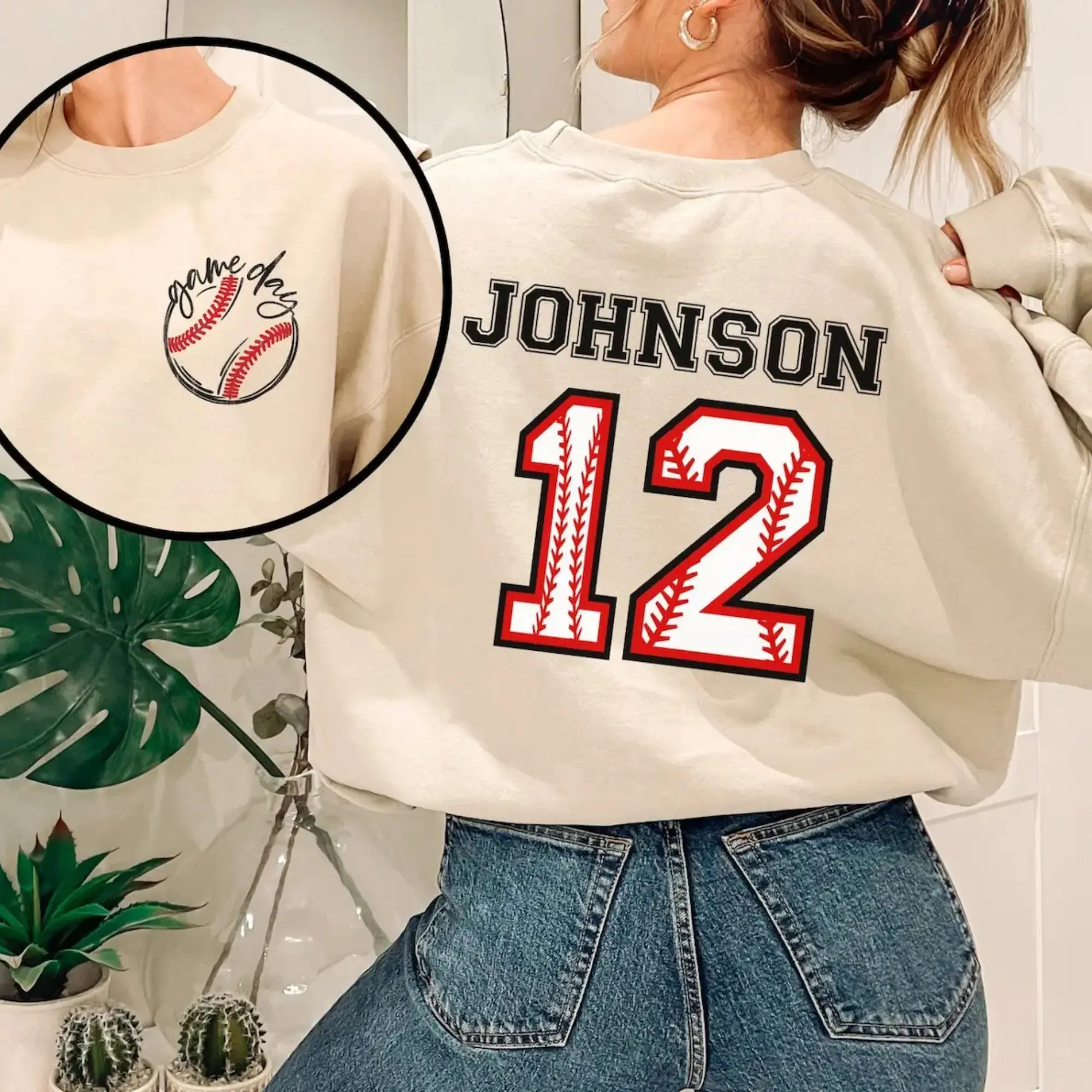 Women's Round Neck Custom Baseball Hoodie - Personalized Team Name, Spandex Blend, Casual Style, Perfect Fit for Game Day, Baseball Mom Sweatshirt