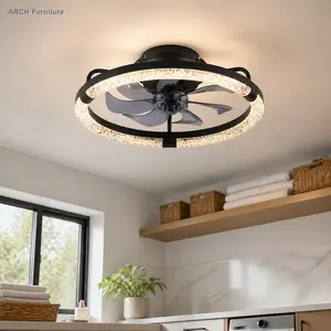 ARCH 20" Ceiling Fans with Kit ,LED Light Source and Remote Control, 3000-6500K Dimmable Modern Flush Mount LED Fan Light, 6 Speeds, Quiet DC Motor For Living room, Bedroom,Kitchen----Matte Black, Bedroom Accessories, Lights For Bedroom, Home Decor Light,