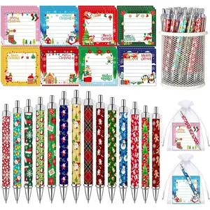 144 count Christmas Sticky Notes Ballpoint Pen Bulk with Organza Bag Stationery  Party Favors for Xmas Prize Exchange Office Supplies (Santa)