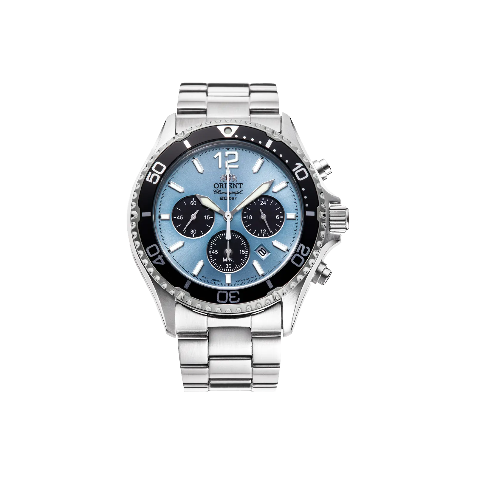 Orient Men's 43mm Solar Quartz Analog Chronograph Wristwatch - Stainless Steel Case, Sapphire Crystal, Daily Wear Fashion Men's Watch RA-TX0206L10B, Chronograph Watch, Quartz Analog Wristwatch, 120-Click Bezel, Power Reserve 6 Months, Clasp, Elegant, 100M