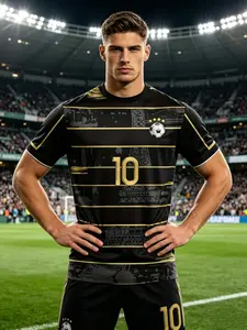 Men's Football Training Shirt, Quick-Dry Breathable Short Sleeve, Round Neck Digital Design, Casual Sports T-Shirt, Outdoor Soccer Wear