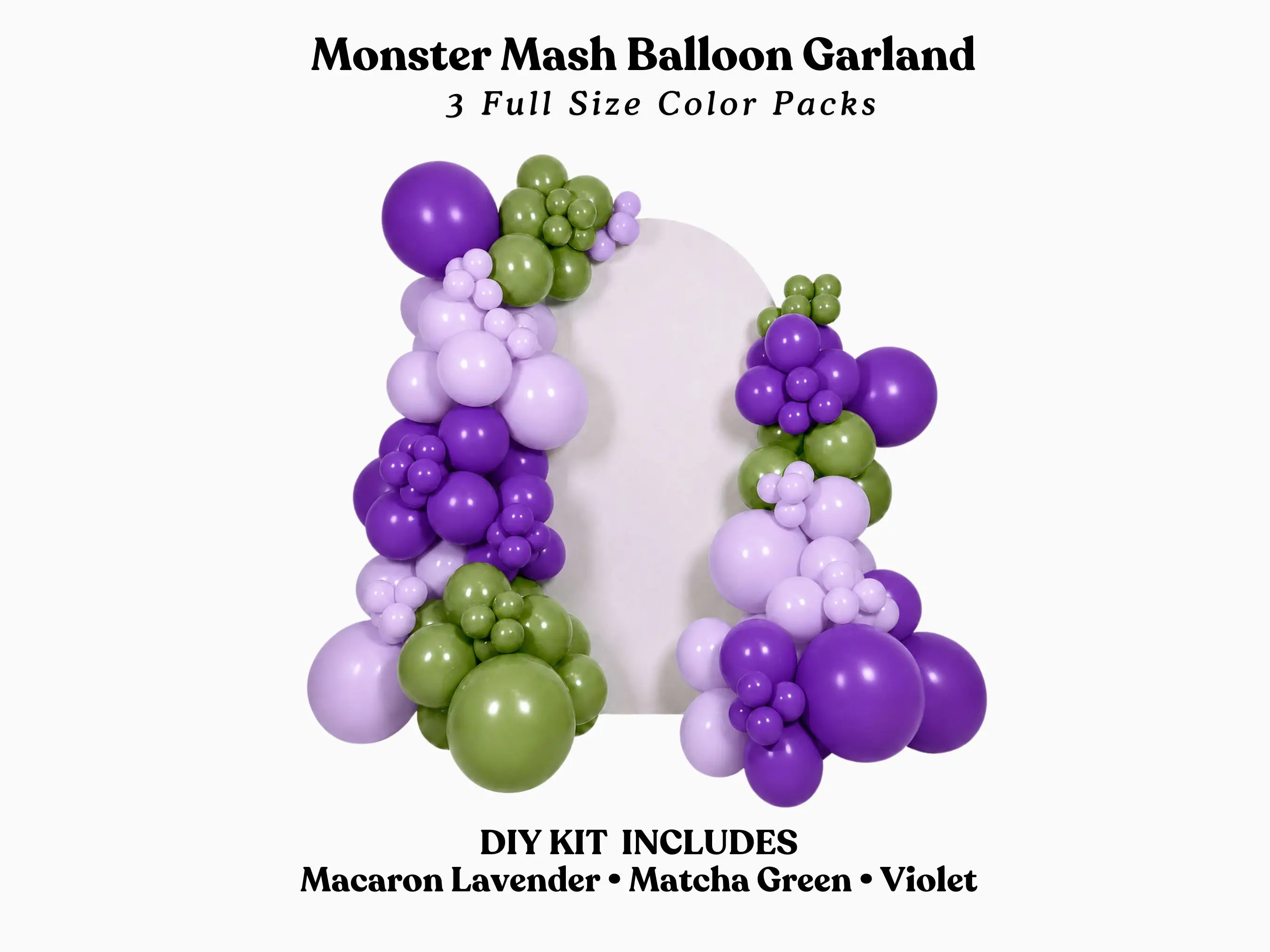 Monster Mash Balloon Garland- Macaron Lavender, Matcha Green, Violet DIY Kit