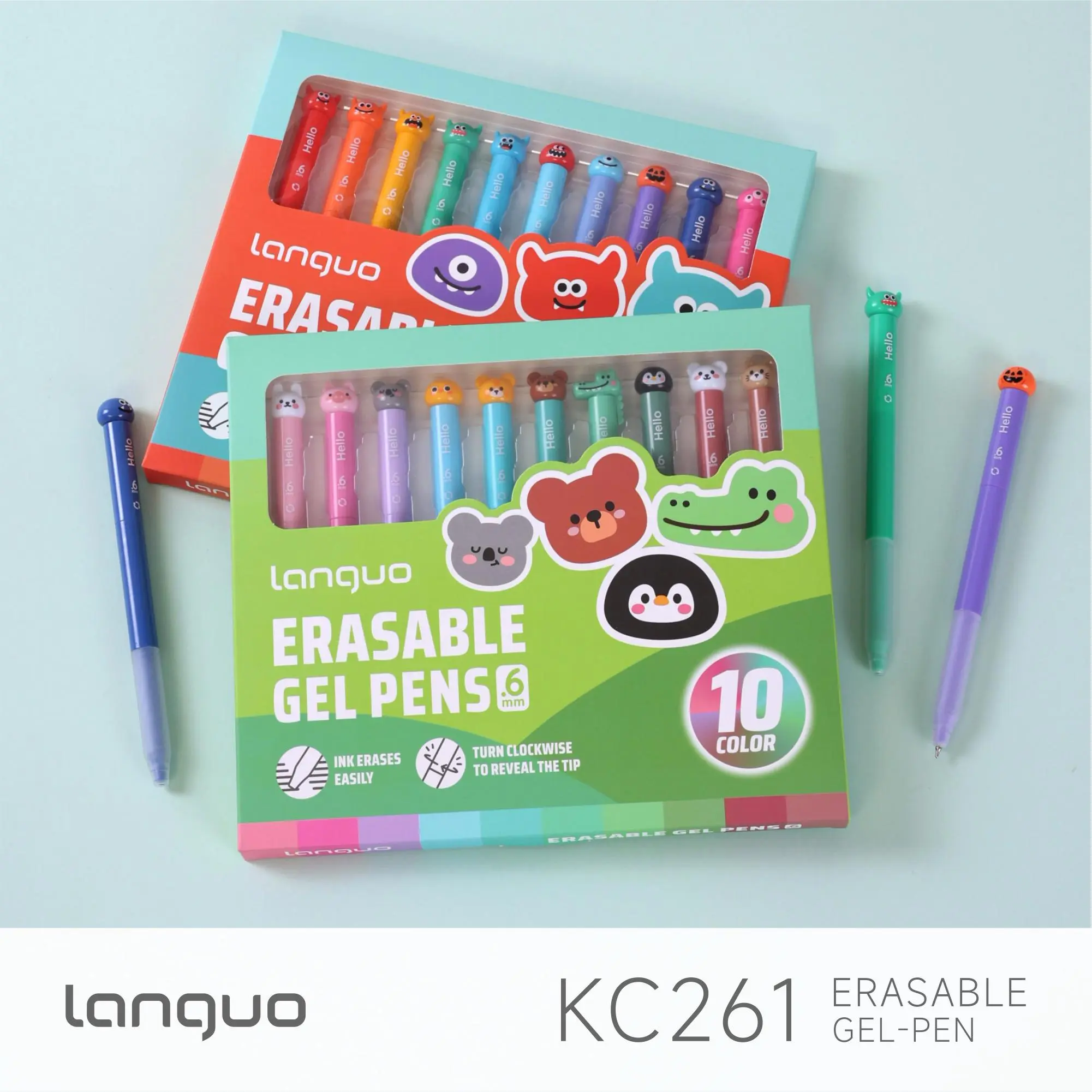 【BUY 1 TKAE 1】languo Erasable Gel Pens, 0.6mm Fine Tip, Twist Retractable, 10 Pack  Cute Animal Design, Assorted Ink Colors, Smooth Ink Flow, Clean Corrections, Ideal for Drawing, Writing, Journaling, Planners