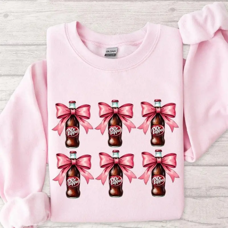 Dr Pepper Pink Coquette Bow Sweatshirt, Dr Pepper Pink Bow Sweatshirt, Vintage Dr Pepper Soda Lovers Sweatshirt, Trendy Dr Pepper Sweatshirt