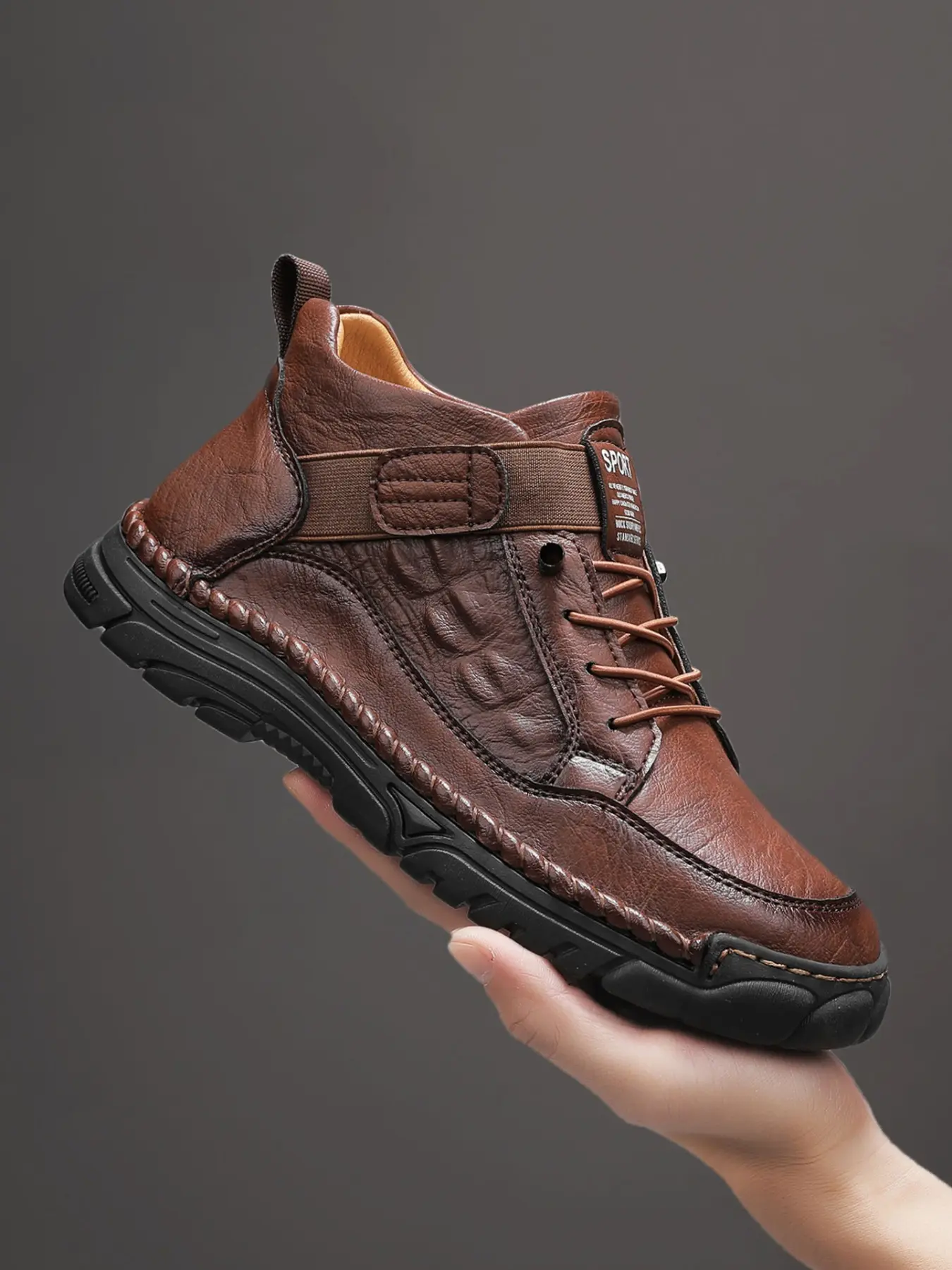 Men's Handmade Mid-Height Outdoor Casual Shoes, Simple Solid Color Retro Design, Comfortable Soft Microfiber Leather, Non-Slip Rubber Sole, Footwear, Casual Trainer Footwear