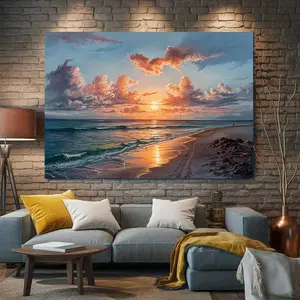 1pc 3D Ocean Sunset Beach Polyester Tapestry Banner - 75gsm, 149.86x198.12cm, 100% Polyester Home Wall Decor, Birthday Party Backdrop