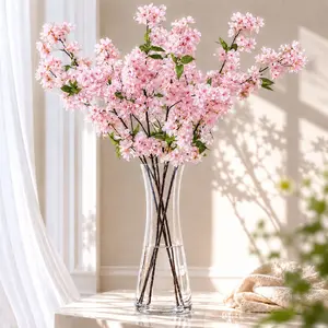4 Stems Pink Artificial Silk Cherry Blossom Flower Branches – 40" Tall