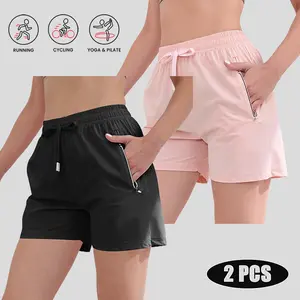2PCS New Women’s Summer Sports Shorts with Zipper Pockets — Lightweight, Breathable Fabric; Suitable for Running, Outdoor Activities, Yoga, Tennis, Rock Climbing, Gym Use, Family Travel, Holidays, and Casual Wear; Ideal as a Gift for Women