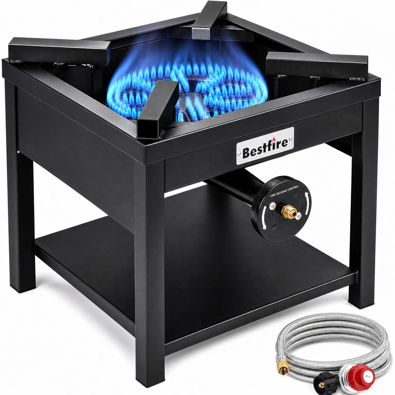 BESTFIRE 260K BTU High Pressure Banjo Burner – Heavy Duty Outdoor Propane Gas Stove with 0-20 PSI Adjustable Regulator & Steel Braided Hose, Perfect for Turkey Frying, Seafood Boil, Home Brewing & Camping Cookouts