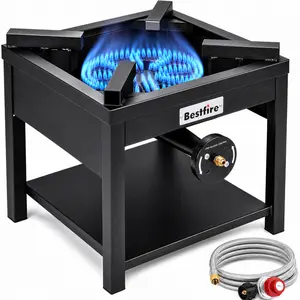 BESTFIRE 260K BTU High Pressure Banjo Burner – Heavy Duty Outdoor Propane Gas Stove with 0-20 PSI Adjustable Regulator & Steel Braided Hose, Perfect for Turkey Frying, Seafood Boil, Home Brewing & Camping Cookouts