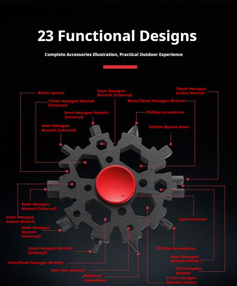 28 in 1  Snowflake ShapedMultitool, Portable Snowflake Wrench,Multifunctional Bottle Opener & ScrewdriverSet, Suitable for Camping, OutdoorMultifunctional Tools  Stress Relieving Toy.