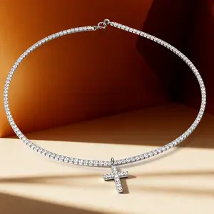 18K gold-plated copper Faith cross necklace fully set with white zircons for elegant shine. Versatile and finely crafted—perfect for daily wear or as a Black Friday and Christmas gift.