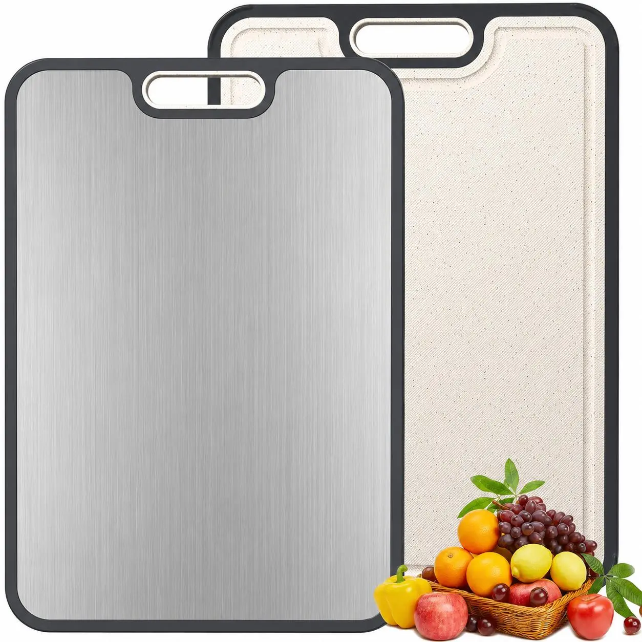 Food Grade Titanium Cutting Board for Kitchen, Double-Sided Titanium & PP Chopping Board, Large 16 x 11 Inch Cutting Board, Easy to Clean, Odor Resistant, Durable Kitchen Prep Board for Meat, Fruits & Vegetables