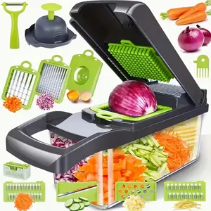 Vegetable Chopper, Multifunctional 16 in 1 Food Chopper, Vegetable Fruit Cutter, Modern Green Kitchen Accessories Vegetable Slicer Dicer Cutter, Veggie Chopper with Container, Carrot and Garlic Chopper, Kitchen Gadgets, Vegetable Cutting Slicer