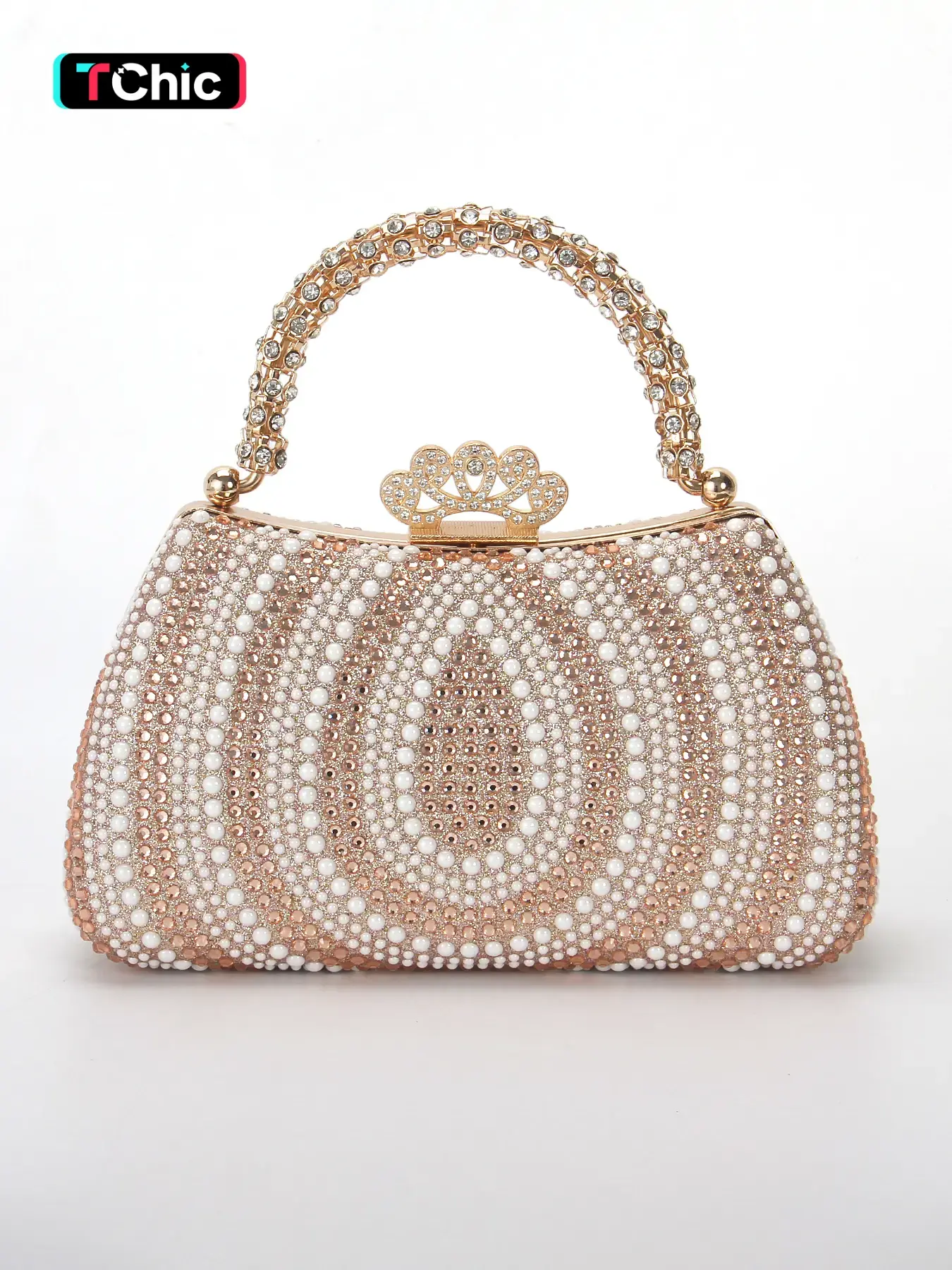 Elegant Pearl Beaded Evening Bag, Rhinestone Clutch with Flower Buckle, Shoulder Strap Handbag for Party Wedding Dance Birthday, Fashionable Bling Bag, Rhinestone Decorated Handbag, Evening Handbags