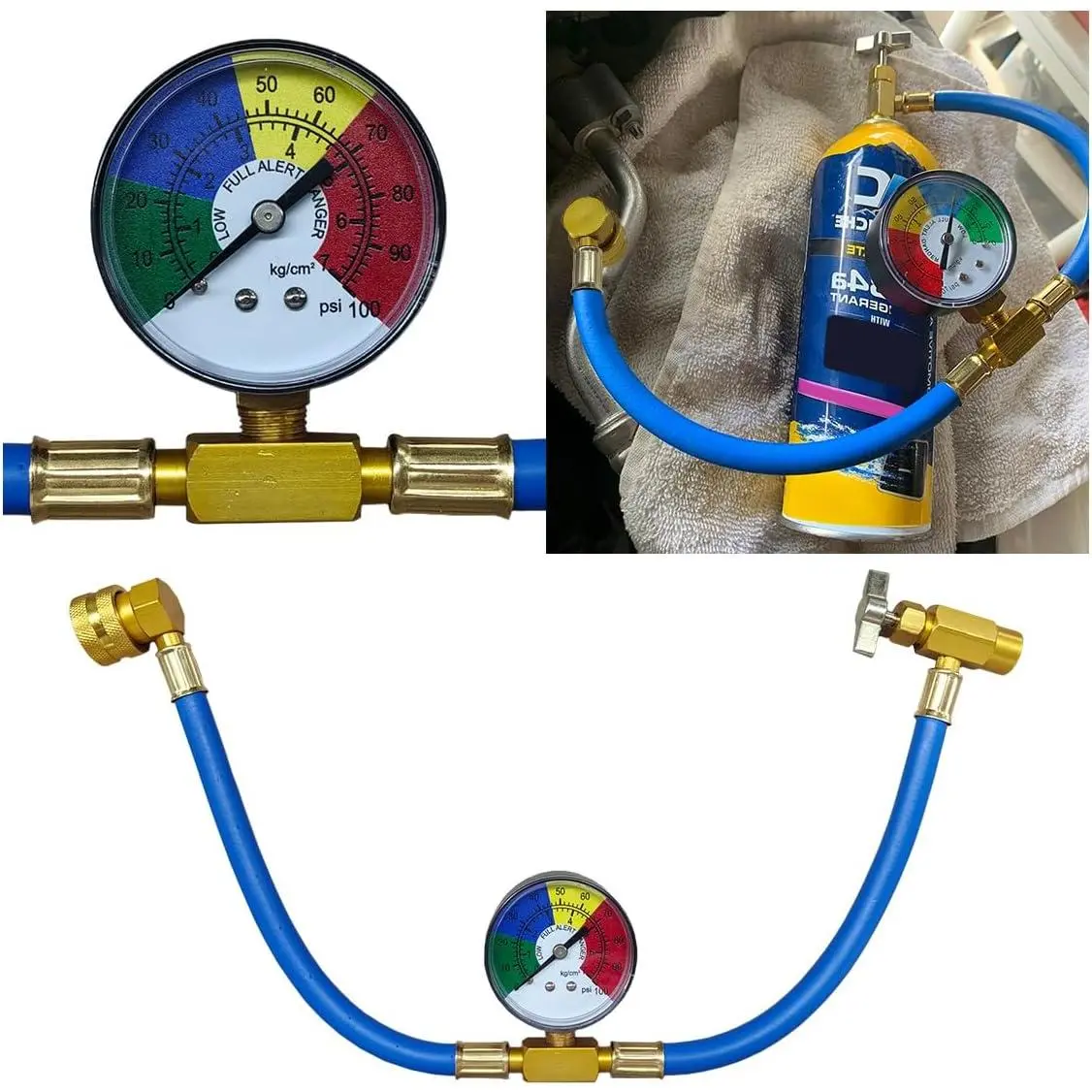 summervibes R134A Car AC Refrigerant Charge Hose Kit, Car Air Conditioning Recharge Hose with Gauge for Measuring Low-Pressure, 100PSI 1/2'' Can Tap & R134A Quick Coupler for Cars/Home AC Refrigerant