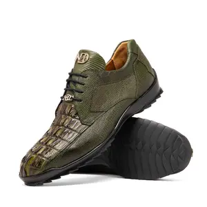 Marco Di Milano Crater Rustic Olive Crocodile / Lizard Derby Sneakers