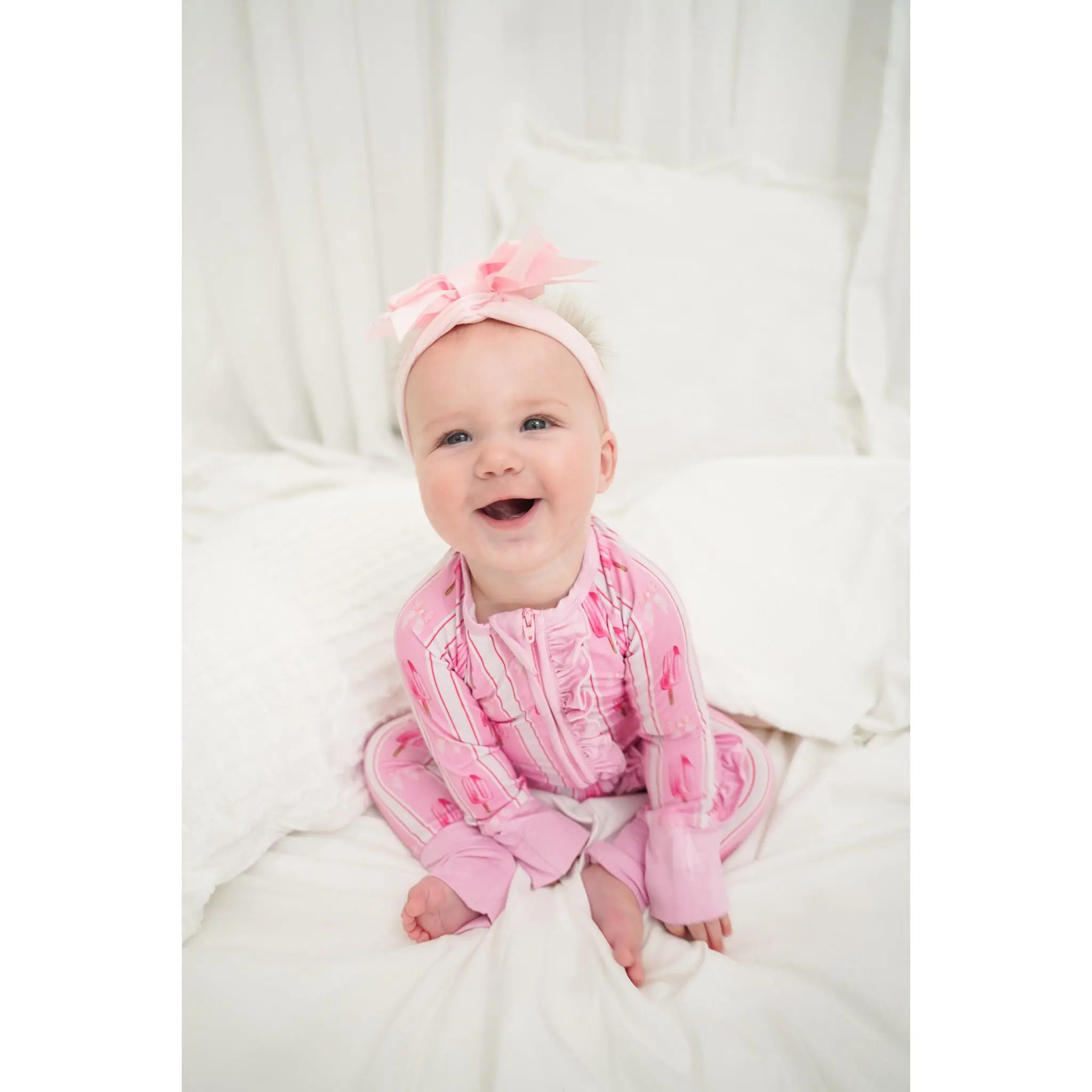 Sugar 'n Stripes Bamboo Baby Sleeper | Buttery Soft Zipper Onesie | Fold-Over Mittens & Foot Cuffs | Snug Fit CPSC Compliant | Newborn to 18M | KenzKustomz