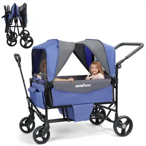 Momfann 4 in 1 Baby Stroller Wagon, All-Terrain 2 Seaters Baby Wagon with Canopy, Parent Organizer, Adjustable Handle & Pull Bar for Infants and Toddlers