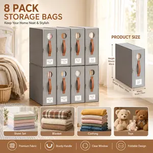 TRZZ Gift Box Bed Sheet Organizer 4 Pack, Foldable Linen Storage Bins with Zipper Closure, Clear Window & Reinforced Handles, Sheet Organizer for Queen & King Bedding, Housewarming & Home Organization Gift for Women, Moms, Sisters & # durable organizers
