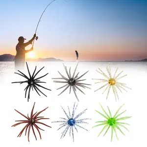 2/4/6Pcs Sea Urchin Lure Baits, Floating TPR Swimbait with Reflective Stars, Artificial Worm Bait for Saltwater & Freshwater
