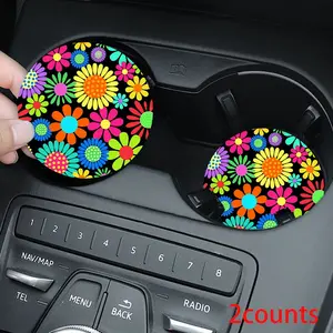2pcs Strawberry Daisy Car Cup Holder Coasters, EVA Material, Non-Slip Vehicle Drink Insert Coasters, Universal Fit Accessories for Car, Truck, SUV Interior & Office Desk