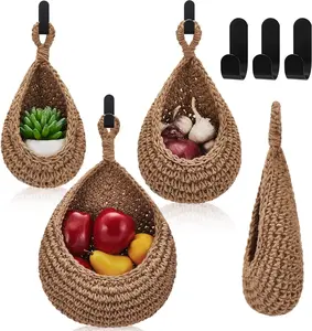 Hanging Baskets, Onion Basket Coat Bohemian Storage Fruit Wall Hooks for Kitchen Wall Home Restaurant Garlic Vegetable Wall Planters, 3 Sizes