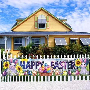 1pc Easter Bunny & Sunflower Polyester Banner,71x24 inches, Festive Spring Decoration Flag for Indoor/Outdoor, Garage, Garden, Fence, Party & Photography Prop, No Electricity Needed