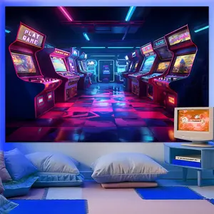 Arcade Photo Backdrop Gaming Wall Tapestry Video  Night Photography Background Gamer Themed Birthday Party Decorations Banner for Teen Boys  Room Decor, 7x5ft A