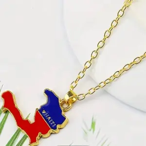 Stainless Steel Haiti Flag Shape Necklace