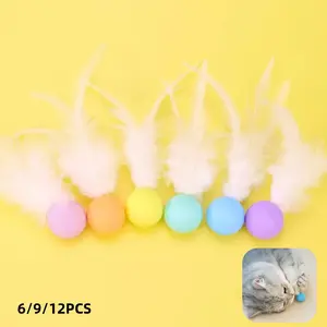 Dopamine Silent Elastic Ball Cat Toy, Silicone Material Cat Toy Jumping Ball, Colorful Interactive Cat Toy with Feathers