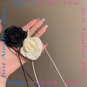 2PC Black Rose Neck Chain Neck Tie Flower Accessories Camellia Flower Neck Strap Necklace Women's Neck Flower Clavicle Chain
