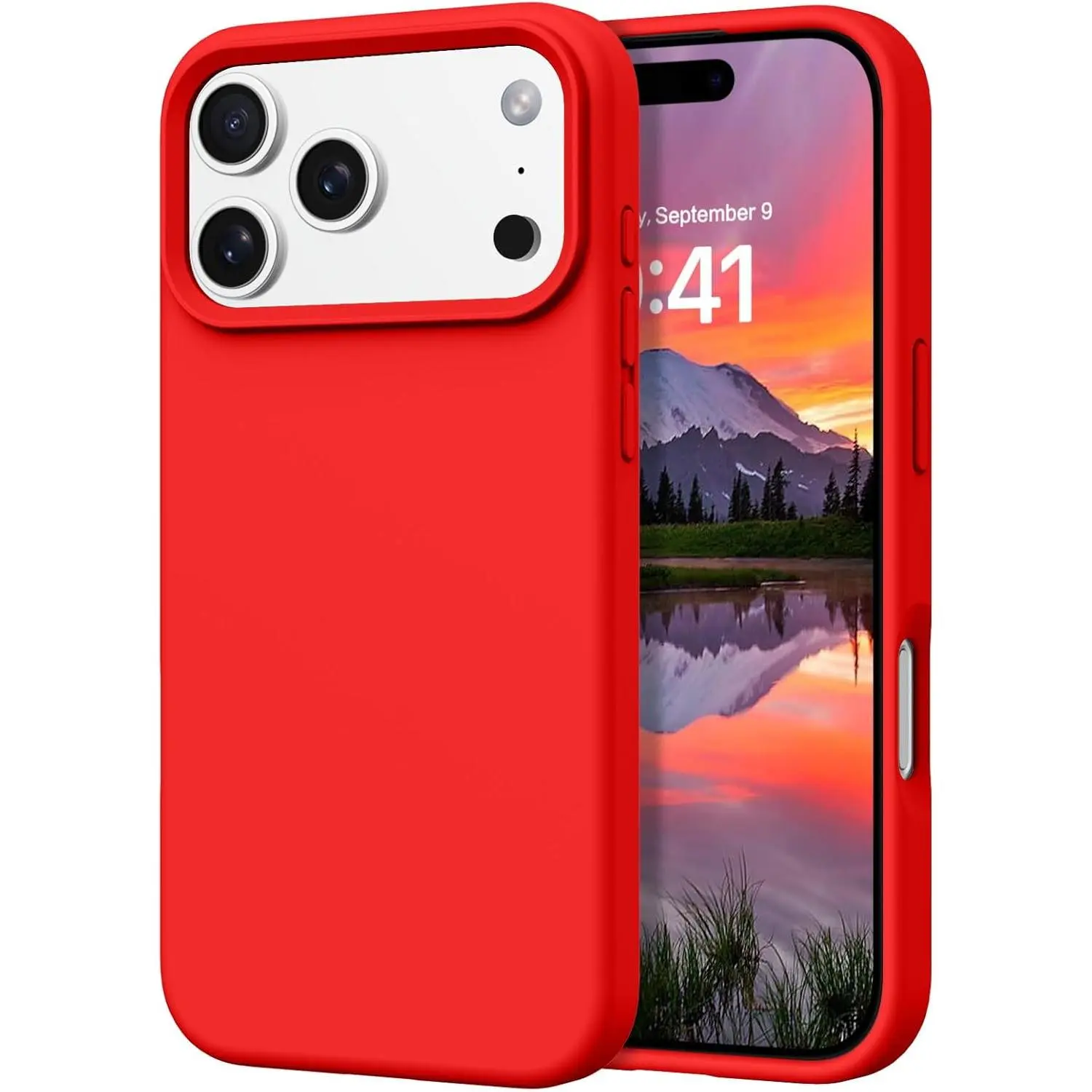 ]for iPhone 17 Pro Max 6.9'' Smooth Liquid Silicone Soft Gel Rubber Microfiber Lining Cushion Cover Shockproof Protective Phone Cases Compatible with iPhone 17 Pro Max - Red