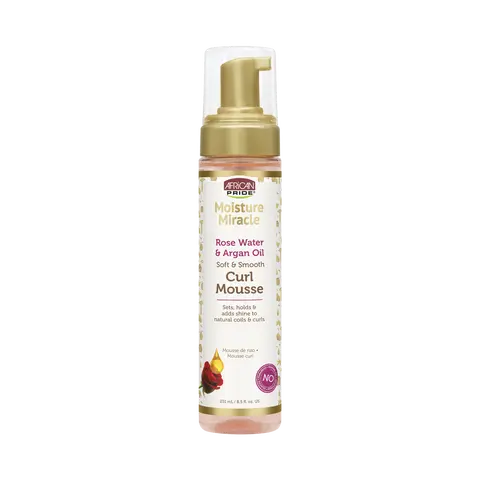 AFRICAN PRIDE MOISTURE MIRACLE ROSE WATER & ARGAN OIL CURL MOUSSE, 8.5FL OZ