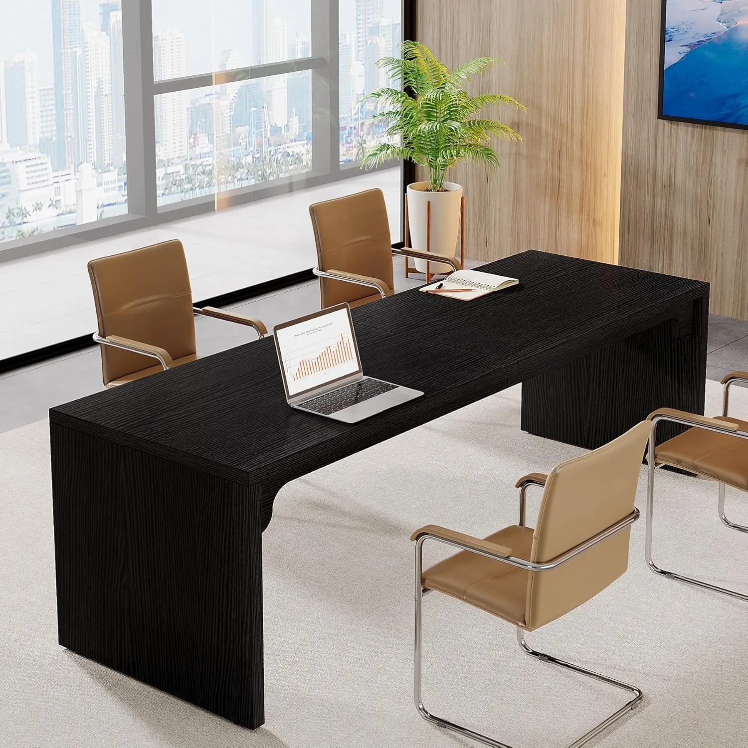 LITTLE TREE 6.5FT Conference Table, Large Rectangle Conference Room Table, Long Meeting Seminar Table Business Tables for 6-8 People (One Table)
