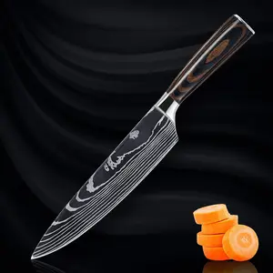 Stunning Pakka Wood Chef's Knife with Damascus Pattern - Japanese Full Chef's Knife - Senken Knives