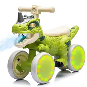 Kids Ride On Dinosaur Balance Bike,4-Wheel No-Pedal Walker Scooter w/ Light Up Wheels,Spray Function,Dinosaur Sounds,Music,Cool Light-Up Design,EVA Tires,Safety-Enhanced Design for Toddlers Ages 1-3.