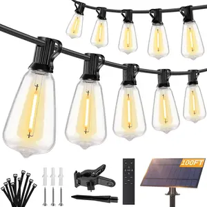 100FT Solar String Lights Outdoor Waterproof with Remote, 36+2 Shatterproof ST38 LED Bulbs, Dimmable Patio Lights Solar Powered, 3 Lighting Modes Solar Lights for Backyard, Garden, Deck