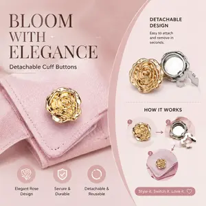 Metal Rose Button Covers, Luxury Floral Shirt Cuff Clips, Elegant Dress Decorative Buttons, Premium DIY Fashion Accessories for Formal Outfits