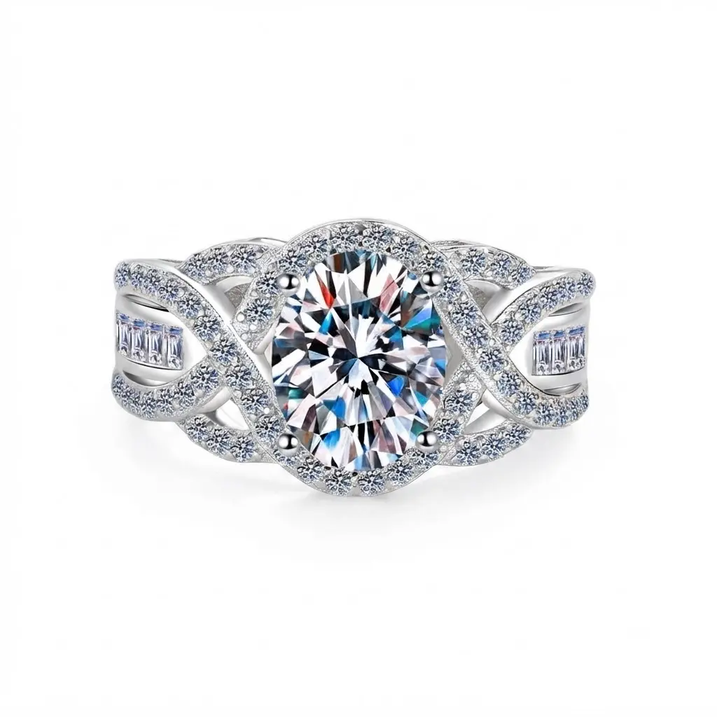 (2CT Oval Cut) 925 Sterling Silver Synthetic Moissanite Solitaire Ring - Round Brilliant Cut, Female Adults' Classic Engagement Ring