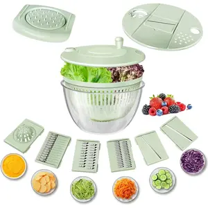 Salad Spinner Large, Vegetables Fruits Wash Bowl,Lettuce Spinner Pasta and Fries Dryer with 5 Blades,Egg Yolk Strainer Slicer Shredder for Kitchen Colander, 5.3 Qt, Green White