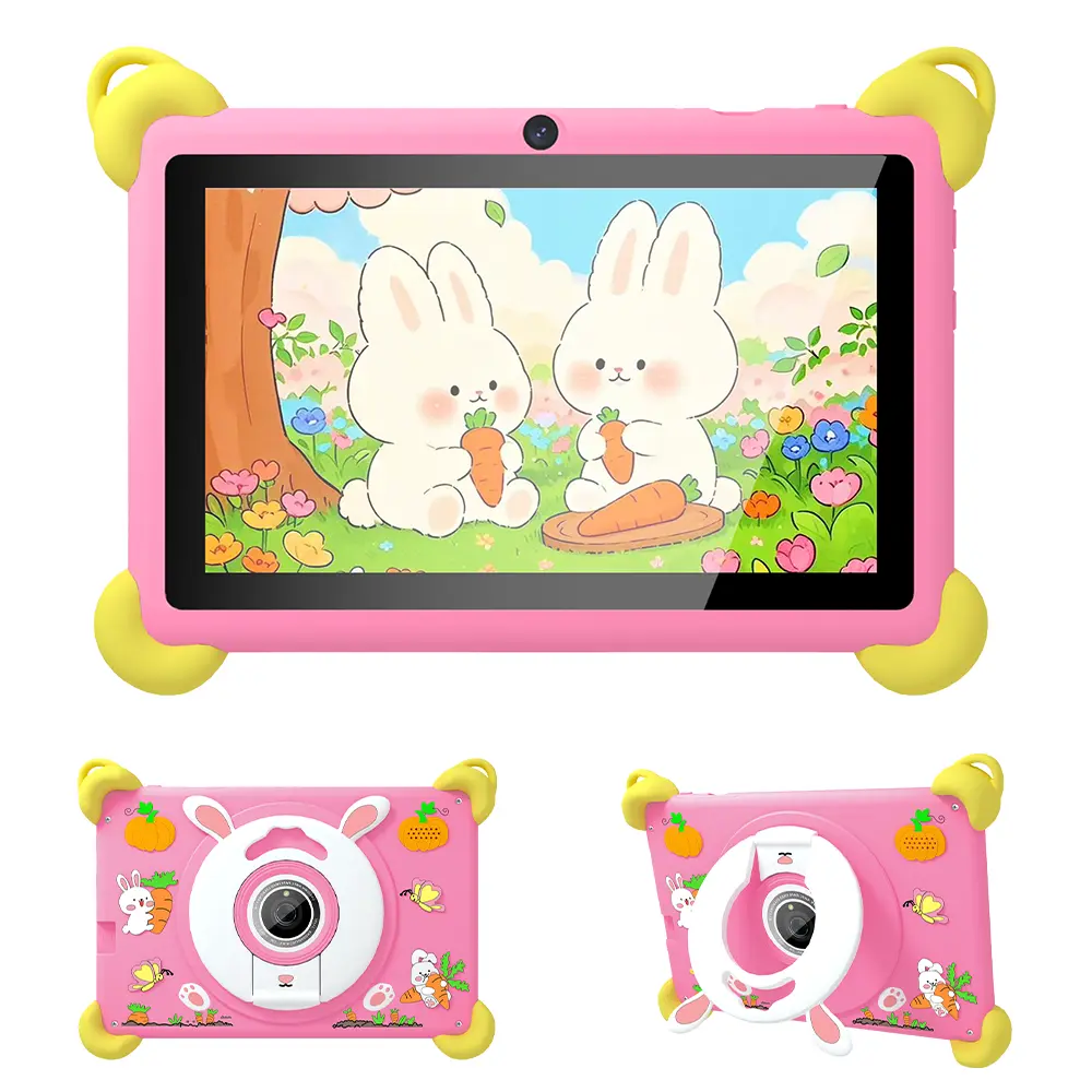 Veidoo Kids Android Tablet - 7 in IPS Safety Eye Protection Screen, 32GB Storage, Dual Cameras, Shockproof Case, Rabbit Stand Design, Bluetooth Functionality