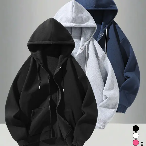 3-Pack Men’s hooded zip-up sweatshirt, multi-pack for autumn, loose casual fit, versatile solid color long sleeves, outerwear