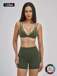 Cross-Border Bare Sensation Triangle Cup Bra, Wirefree Sports Bra, Thin Autumn Sports Set, No Steel Ring, Backless, Slim Straps, Fitness Wear