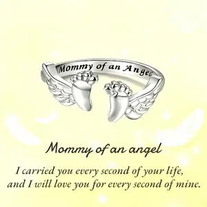 Adjustable Letter & Wing Design Cuff Ring, Fashionable Jewelry for Women, Elegant All-match Fashion Accessories for Daily Wear, Personalized Angel Ring, Engraved Ring