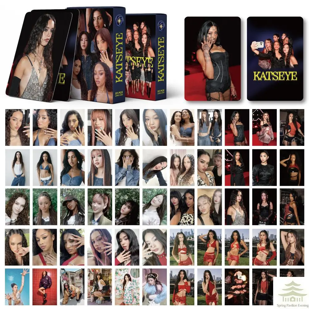 55pcs Kpop KATSEYE BEAUTIFULCHAOS New Album Lomo Card Set - HD Printed Photocards with Stickers of LARA, DANIELA, MANON, MEGAN, Specialty DIY Supply for Kpop Fans