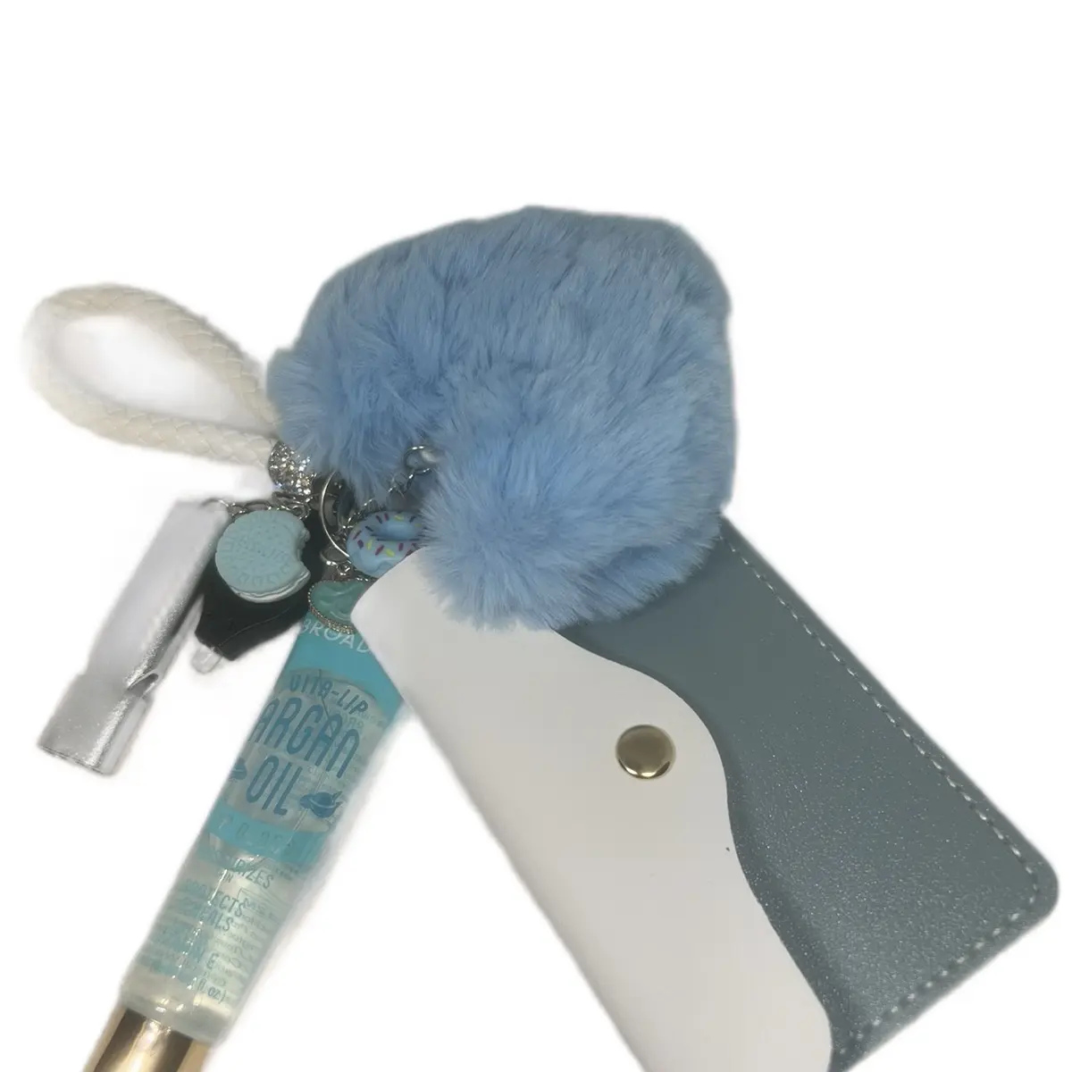 Lipgloss keychain and wallet with accessories
