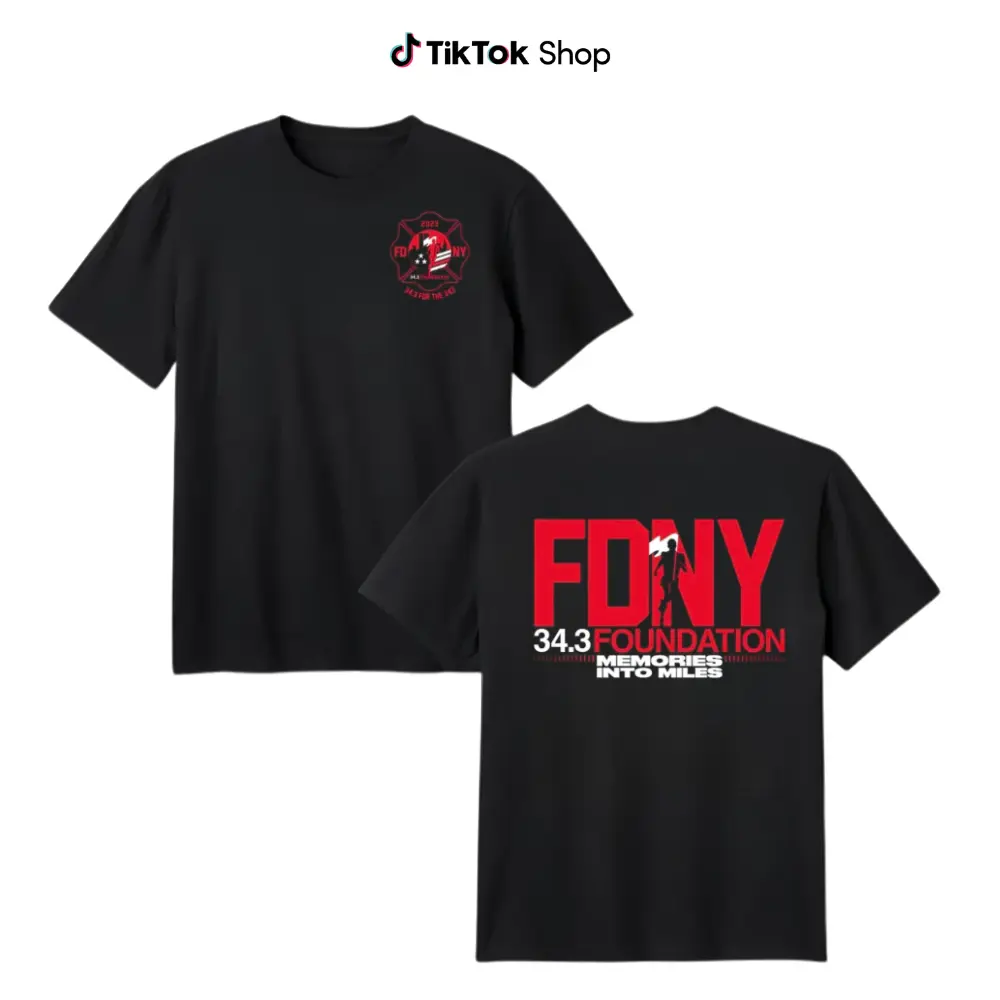 FDNY 343 Foundation Memorial T-Shirt, Firefighter Tribute Memories Into Miles Graphic, Vintage Streetwear Tee, Soft Cotton Blend Casual Crew Neck Shirt, Patriotic Gift For Firefighters And First Responders